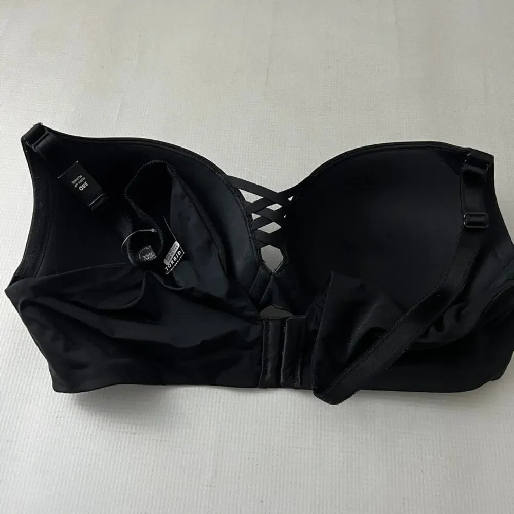 Torrid XO Plunge Push Up 360 Back Smoothing Bra Black Size 38D NEW‎